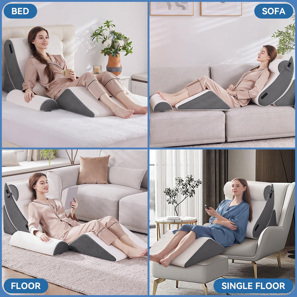 Negwoo 5PCS Orthopedic Bed Wedge Pillow Set for Sleeping, Post Surgery Foam Support Pillow for Back, Neck, Leg Pain Relief and Acid Reflux, Comfortable Adjustable Pillow with 2PCS Axilla Pillow Grey
