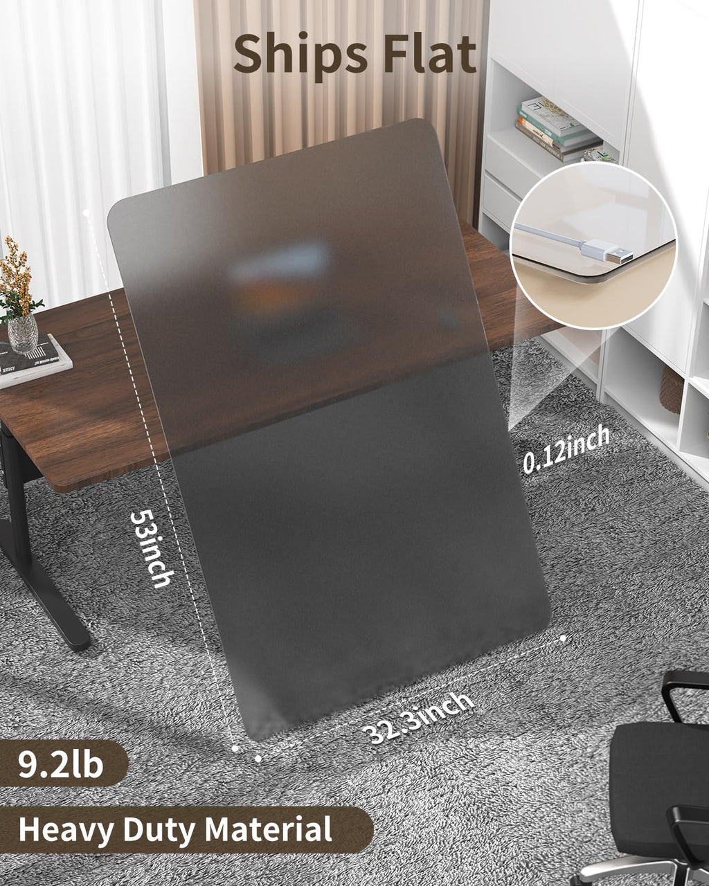 Blvornl Frosted Clear Chair Mat for High Pile Carpet and Hardwood Floor, 32.3"*53" Hard Material Chair Mat, Heavy Duty Computer Chair Mats for Rolling Chairs, Desk Floor Rug for Office and Home Grey