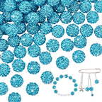 PH PandaHall 100pcs 10mm Rhinestones Beads Pave Disco Ball Clay Beads Crystal Beads Polymer Clay Rhinestone Beads Round Diamond Bead for Bracelet Necklace Earring Jewelry Making Christmas Aquamarine