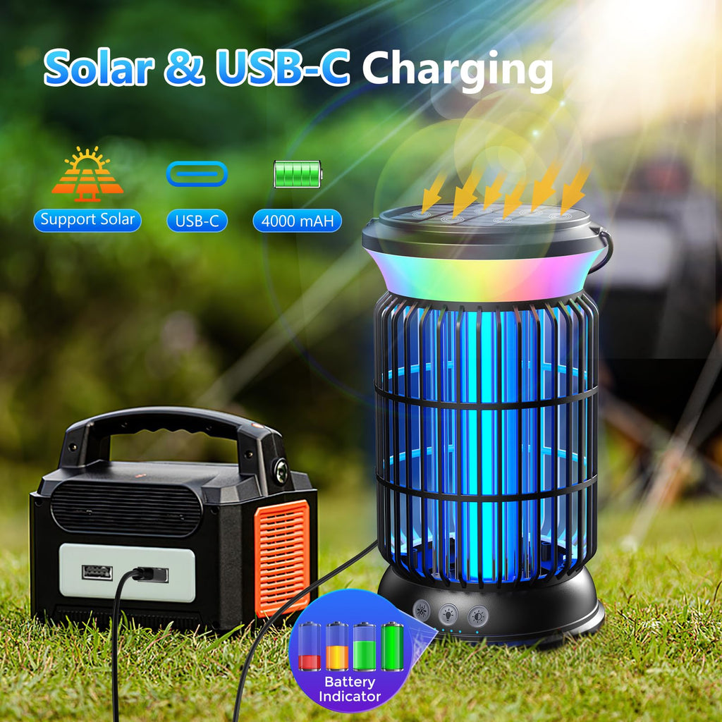 Solar Bug Zapper Outdoor, 4200V Effective Mosquito Zapper, Cordless Bug Zapper Outdoor, 4000mAH Rechargeable Fly Zapper, 4 Modes Insect Zapper for Patio, Porch, Kitchen, Bedroom