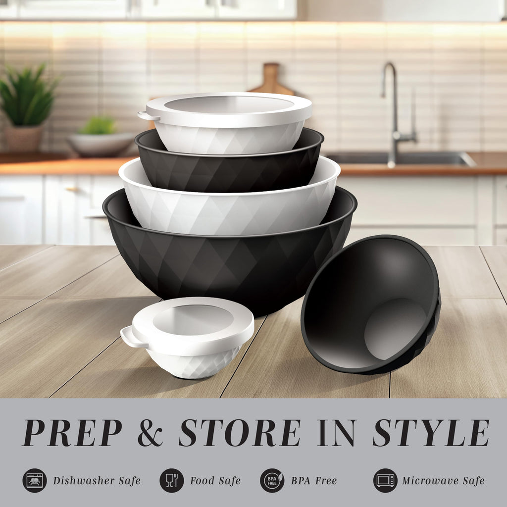 COOK WITH COLOR Mixing Bowls with Lids - 12 Piece Plastic Nesting Bowls Set includes 6 Prep Bowls and 6 Lids, Diamond Design - Microwave Safe (Mint)