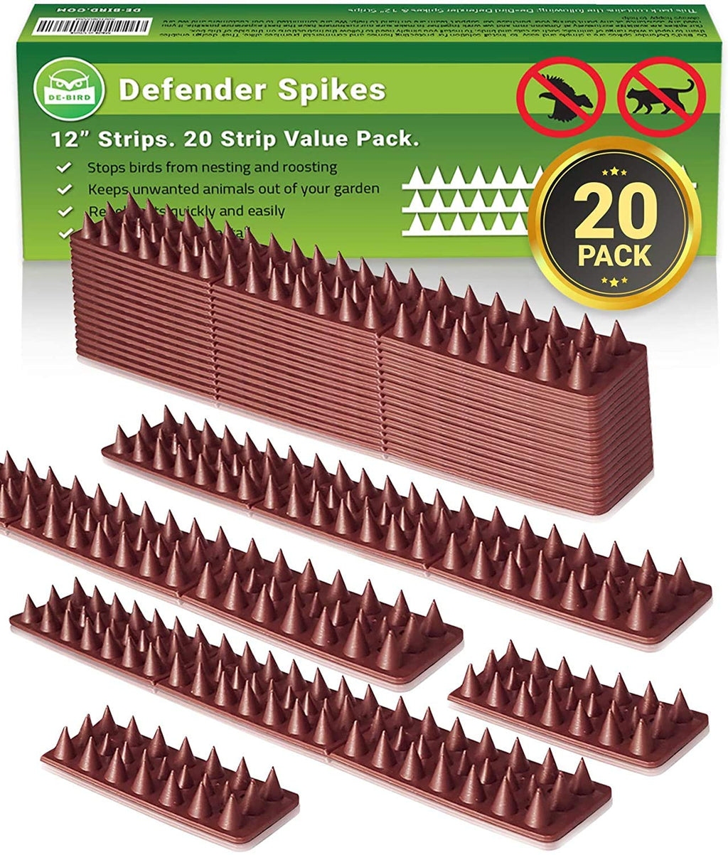De-Bird Defender Spikes, 20 Pack Bird Deterrent, Squirrel Spikes, Anti Climb Spikes, Keep Cats Raccoon Pigeon Away, Easy Install Bird Spikes Strips, 20 Foot
