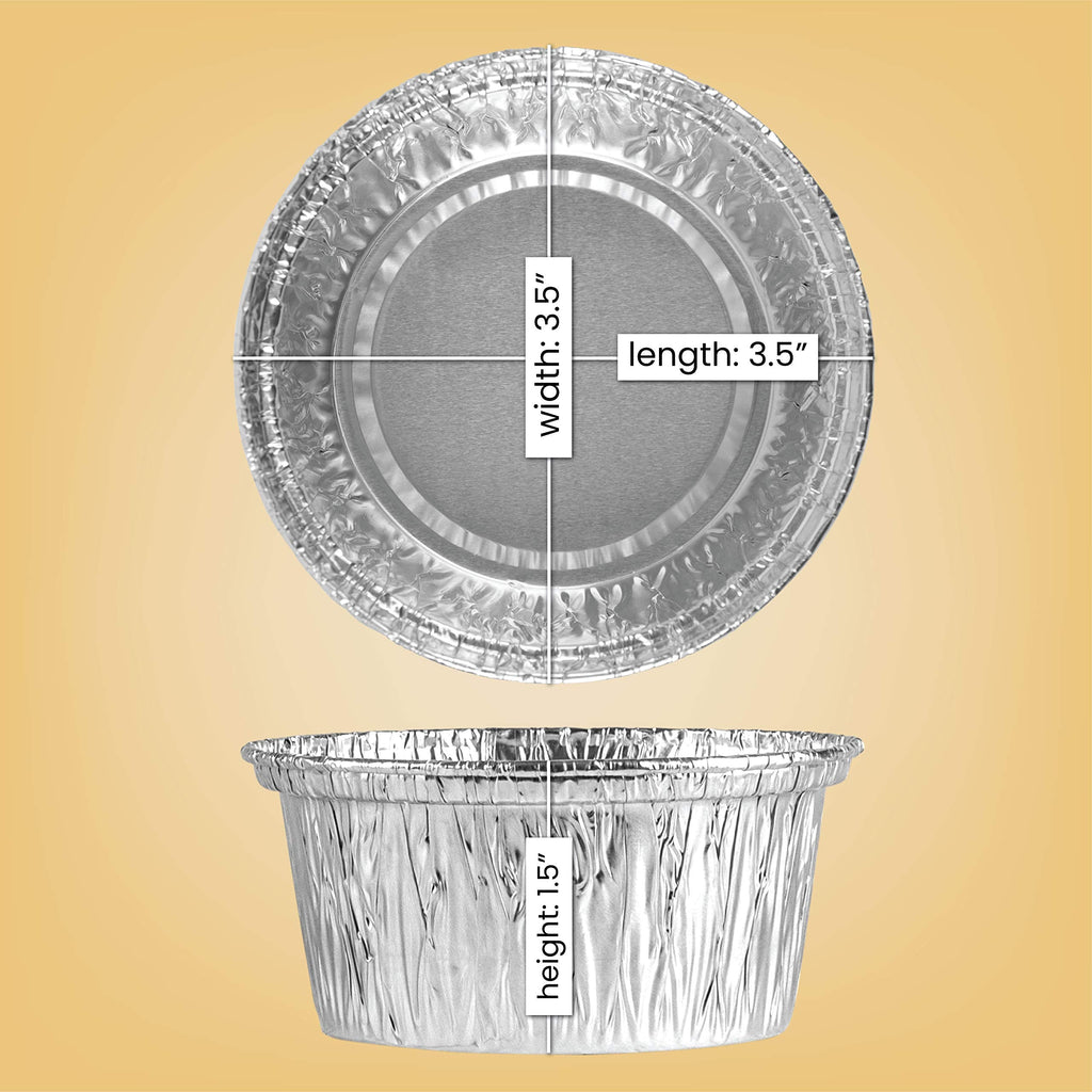 PLASTICPRO 3.5'' Inch Round Ramekins Muffin Cups Tin Foil Cupcake Pans Disposable Aluminum, Freezer & Oven Safe Pack of 100