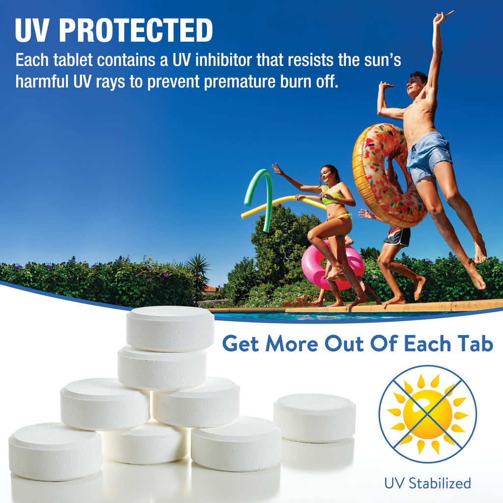Doheny’s 3-Inch Stabilized Chlorine Tablets for Sanitizing Swimming Pools | 99% Pure Tri-Chlor, 90% Available Chlorine | Long-Lasting, UV-Protected, Slow-Dissolving | Individually Wrapped 10lb Bucket