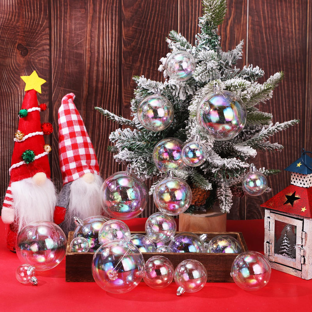 Shappy 50 Pcs Christmas Iridescent Ornaments Halloween, Transparent DIY Shatterproof Hanging Rainbow Ball Christmas Ornament 5 Different Sizes for Party, Wedding, Home Decor (Clear)