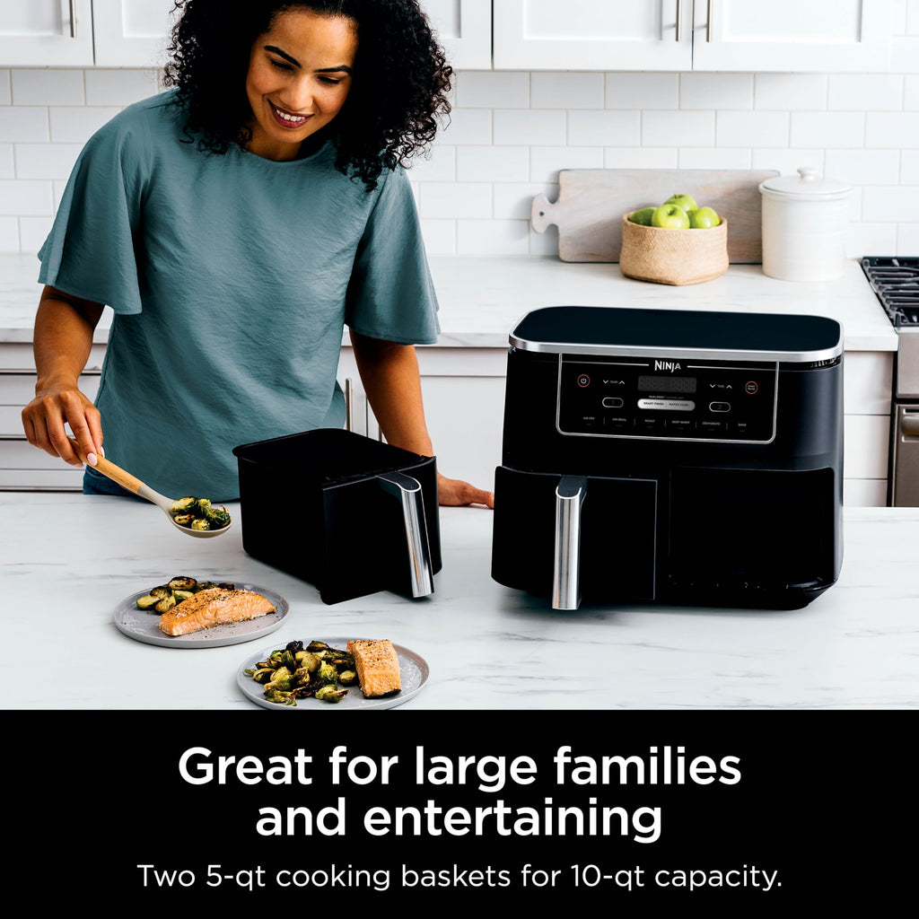 Ninja Air Fryer, Roast, Bake, Air Fry, Crisps, Broil, Reheats, Keep Warm, 10-in-1, Fries, Frozen Food, Veggies, and Meat, Quick Meals, Healthy Meals, Less Oil, 10 QT, Black, DZ302