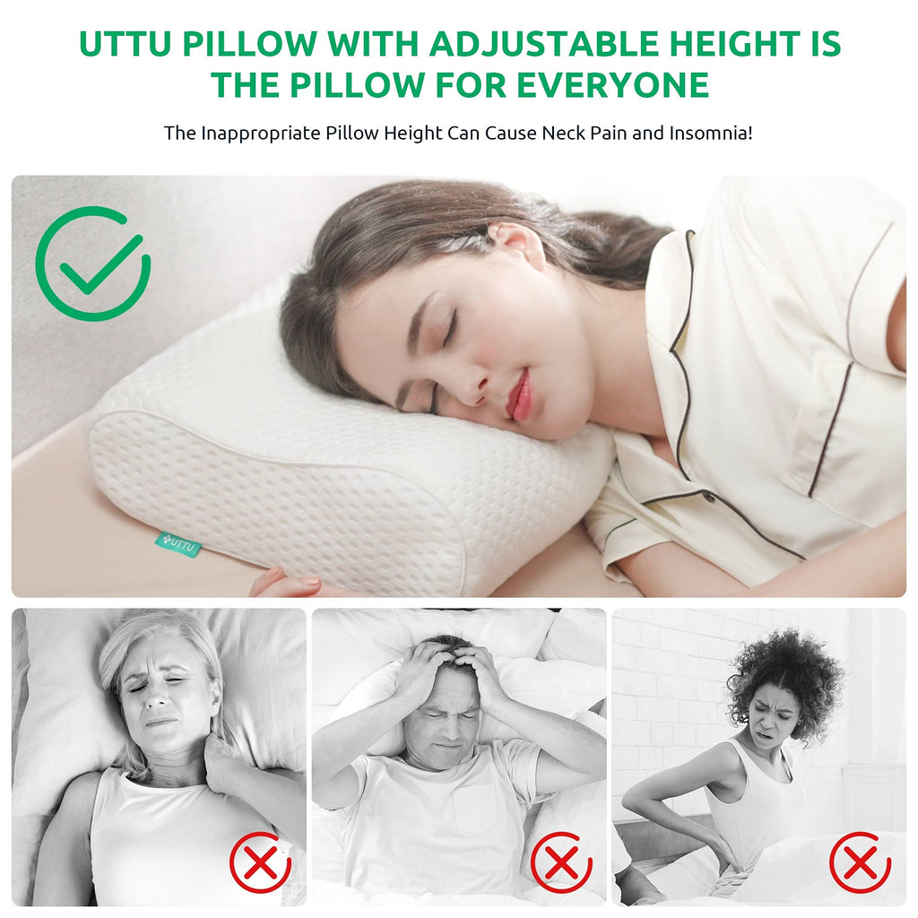 UTTU Cervical Pillow for Neck Strain Relief, Memory Foam Neck Pillow for Sleeping, Adjustable Orthopedic Sandwich Pillow, Contour Cooling for Side Back Stomach Sleeper, Queen(23.6"×14"×4.7"/3.9")