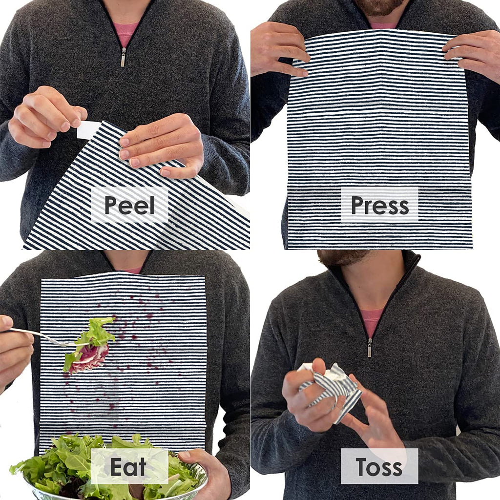 NEATSHEETS Disposable Bibs for Adults, Kids & Elderly Senior | Adhesive Tab Napkins for Eating, Personal Use, Home Care & Business | Spill Absorbent, Stain/Liquid Repellent | Blue Ticking, 100 Count