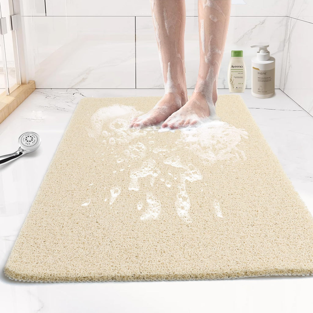 Joyhalo Shower Mats for Showers Anti Slip for Elderly, 17'' x 30'' Non Slip Bath Mat for Inside Shower, Bath Tub Mats for Bathroom Non Slip for Shower, PVC Loofah Bathroom Mats, Beige