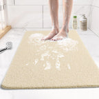 Joyhalo Shower Mats for Showers Anti Slip for Elderly, 17'' x 30'' Non Slip Bath Mat for Inside Shower, Bath Tub Mats for Bathroom Non Slip for Shower, PVC Loofah Bathroom Mats, Beige