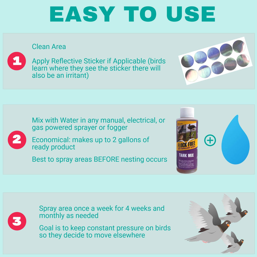 Bird Repellent Spray, Residential Bird Problem Solution by Flock Free Bird Control, 4 oz Concentrate