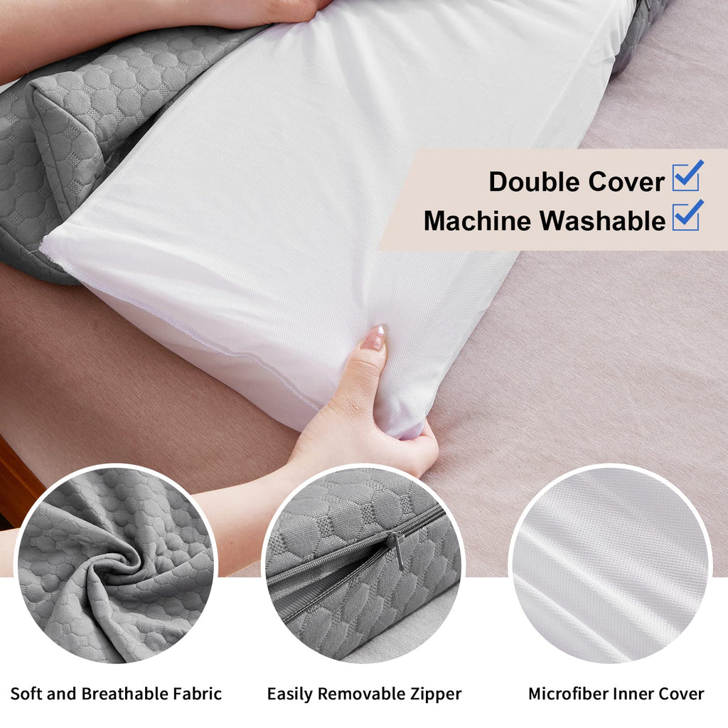 EUHAMS King Size Bed Wedge Pillow - Bed Gap Filler Mattress Wedge Headboard Pillow Close The Gap 0-7" Between Your Headboard and Mattress or Wall for Sleeping Backrest Pillow (76"x10"x6" Gray)