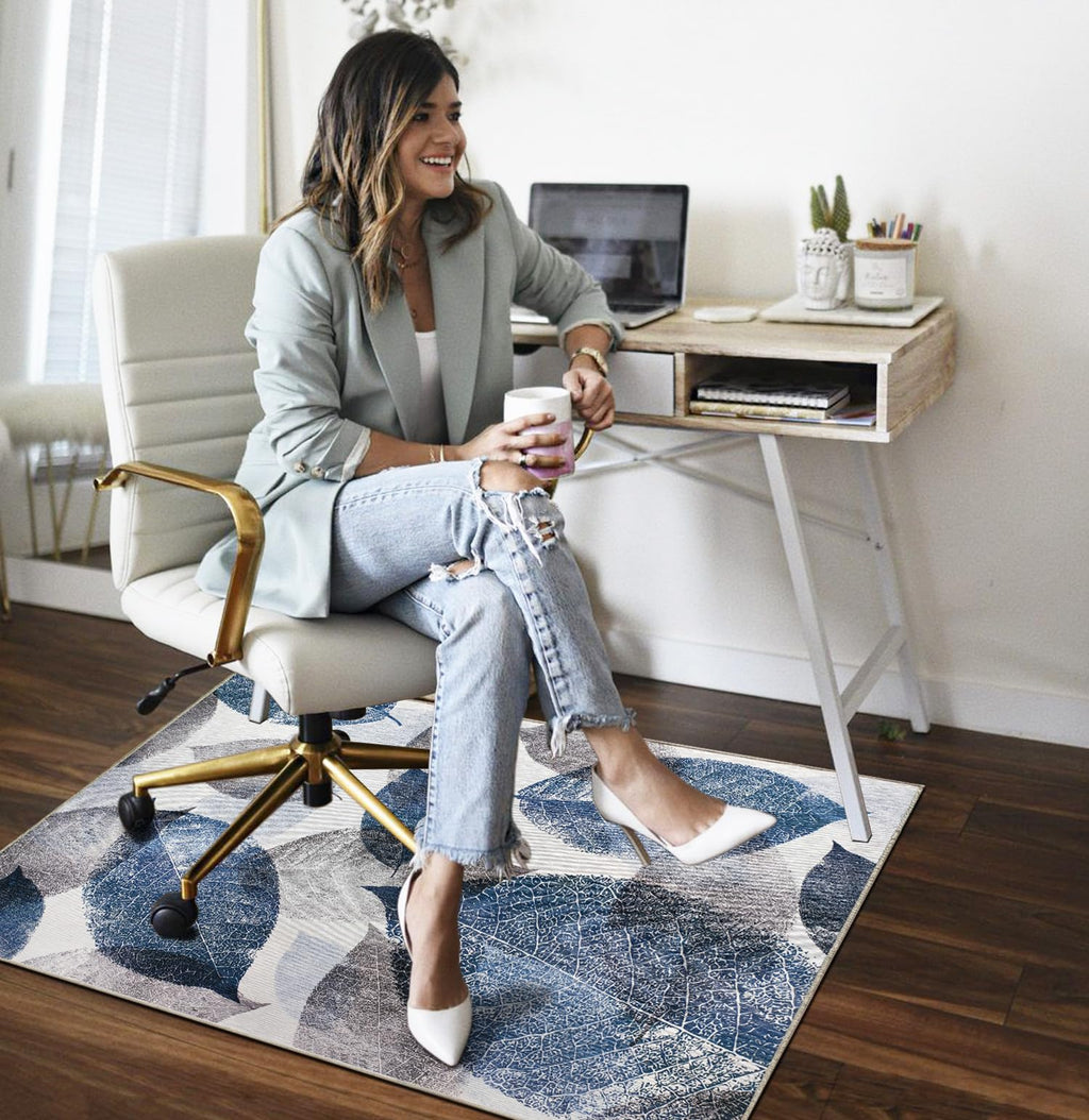 SAIKOOWA Office Chair Mat for Hardwood Floor,36"*48" Highly Premium Quality Protector Floor Mat,Desk Chair Mat - 2.15lbs Anti-Slip Chair Rug Mat for Office Home Laminate Floor Blue Leaf
