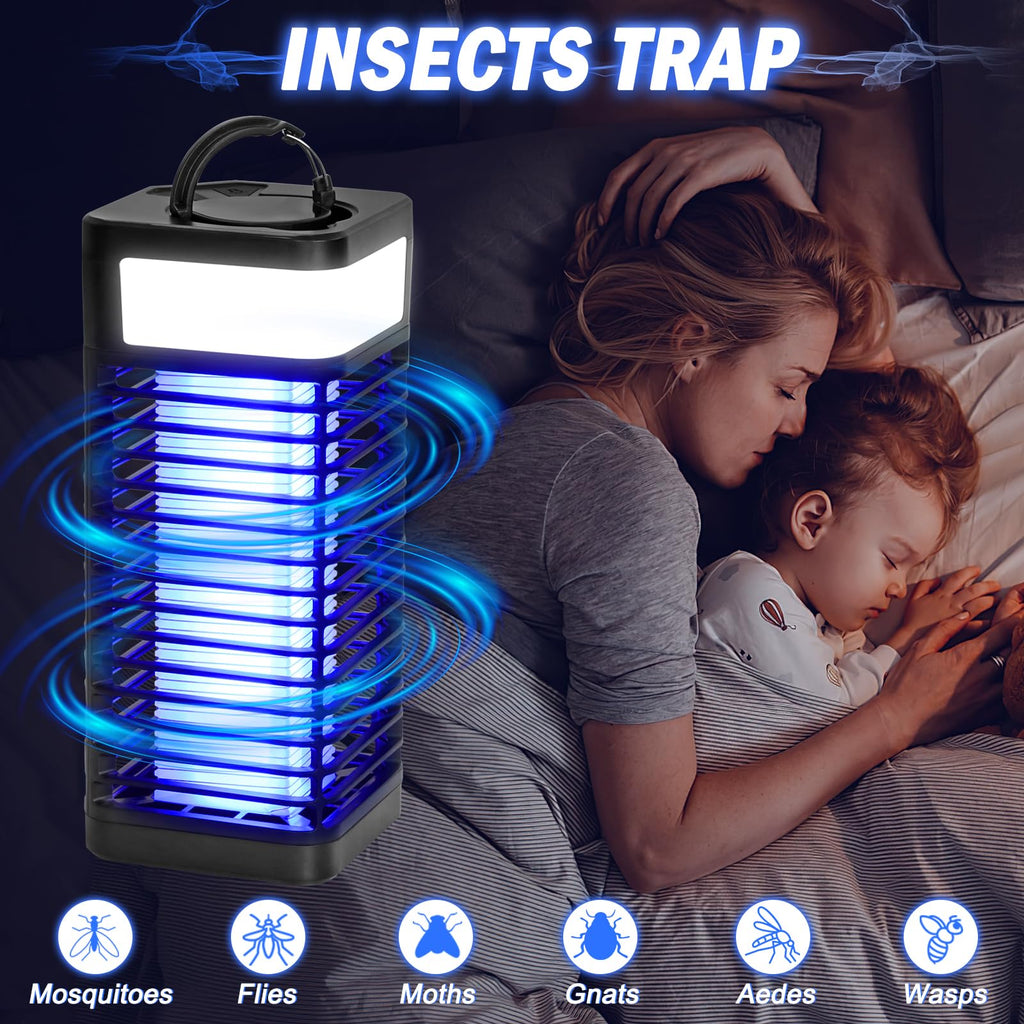 Bug Zapper Outdoor, Electric Mosquito Zapper, Fly Zapper Indoor, Wireless Mosquito Killer, Portable Fly Traps with LED Light for Home Garden, Patio, Kitchen, Camping Use (USB Powered/Rechargeable)