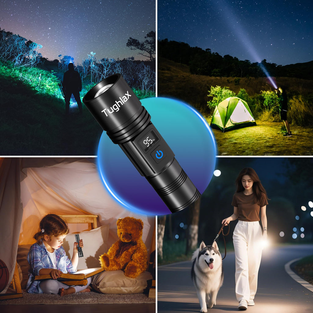 Tughlax 3Pack Rechargeable Flashlights High Lumens, Super Bright Flashlight with LCD Digital Display, 5 Modes Adjustable LED Flashlight Tactical Flashlights High Powered, Flash Lights for Emergency