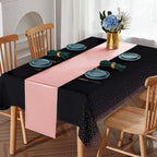 16Pack Disposable Plastic Tablecloths and Satin Table Runner Set Black and Rose Gold Dot Tablecloth Gold Satin Table Runner for Wedding Birthday Baby Shower Anniversary Christmas New Year Party Supply