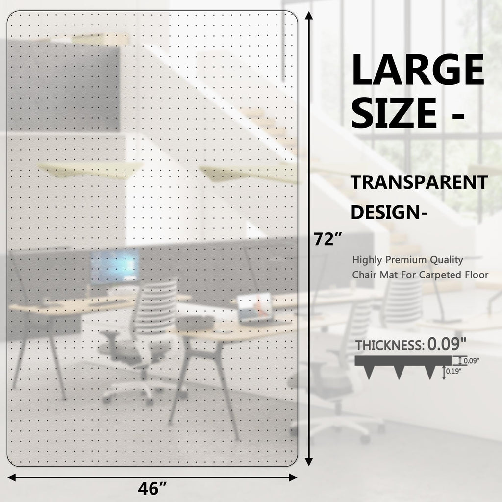 Amyracel Large Office Chair Mat for Carpeted Floors - 46" x 72" Clear Floor Mat for Office Chair On Low Pile Carpets, Easy Glide Computer Desk Chair Mat for Home & Offices