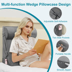 Domusensus Bed Wedge Pillow for Sleeping, 3Pcs Adjustable 9&12 Inch Fold Wedge Pillow for Sleeping,Back Pain Relief,Knee Support,Cooling Memory Foam Pillows for Acid Reflux,Snoring,Dark Grey