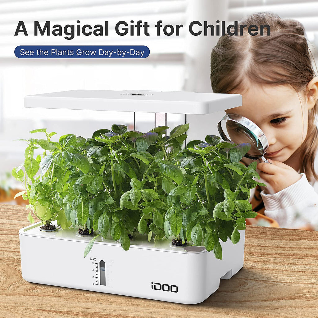 iDOO Hydroponics Growing System Kit 12Pods, Christmas Gifts for Women Mom, Herb Garden Indoor with LED Grow Light for Home School, Built-in Fan, Auto-Timer, Adjustable Height Up to 11.3", 12Pods-White