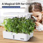 iDOO Hydroponics Growing System Kit 12Pods, Christmas Gifts for Women Mom, Herb Garden Indoor with LED Grow Light for Home School, Built-in Fan, Auto-Timer, Adjustable Height Up to 11.3", 12Pods-White