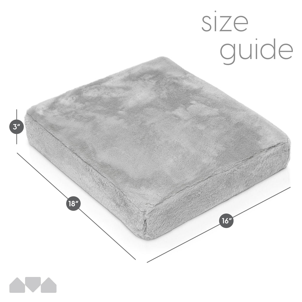 Milliard Memory Foam Seat Cushion Chair Pad 18 x 16 x 3in. with Washable Cover, for Relief and Comfort (Grey Faux Fur)