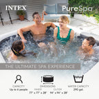 INTEX PureSpa Greystone Deluxe 6 Person Square Inflatable Hot Tub, Bubble Massage Spa Set with Energy Efficient Cover, 2 Headrests, & LED Light, 77 in x 28 in