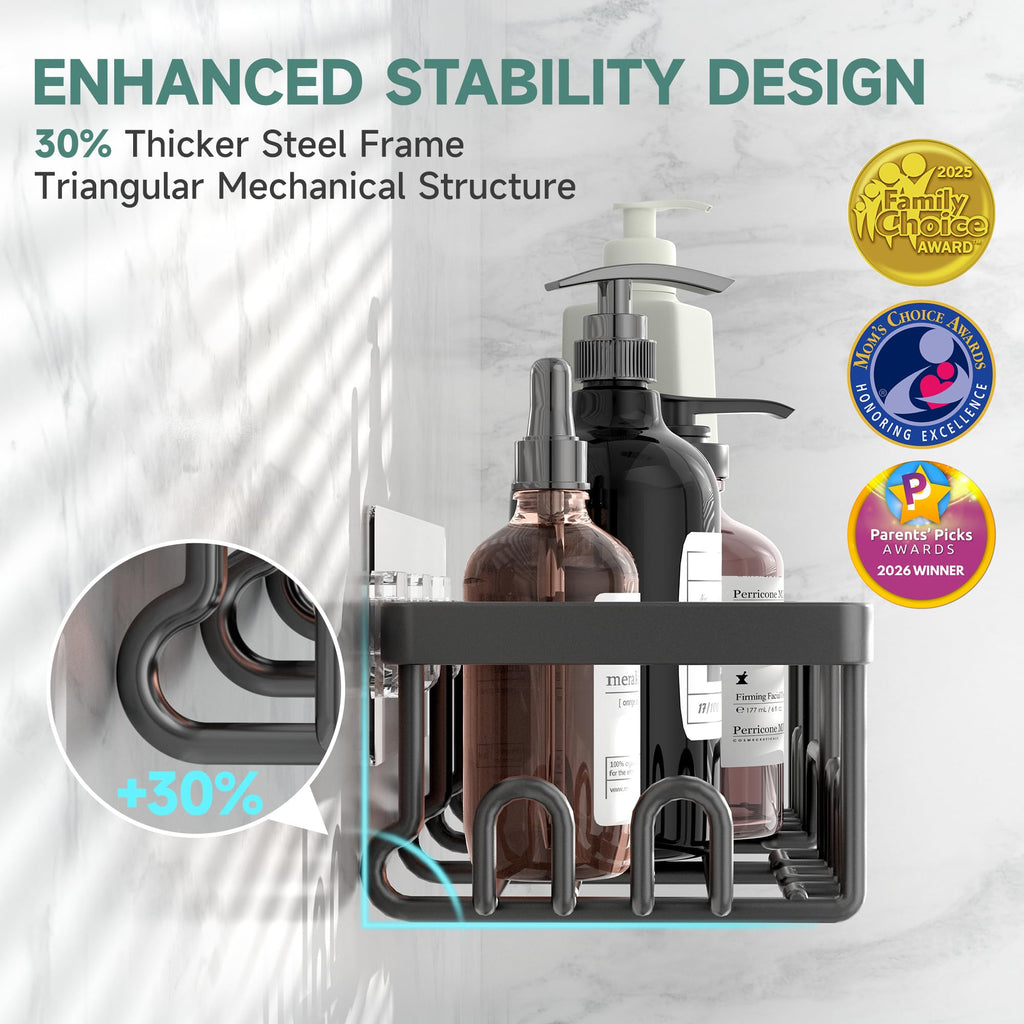 Shower Caddy 6-Pack, Advanced Rustproof Design, No Drilling Adhesive Shelves, Rack with Soap Holder, Large Capacity Bathroom Organizers and Storage, Wall-Mounted Kitchen & Home Decor