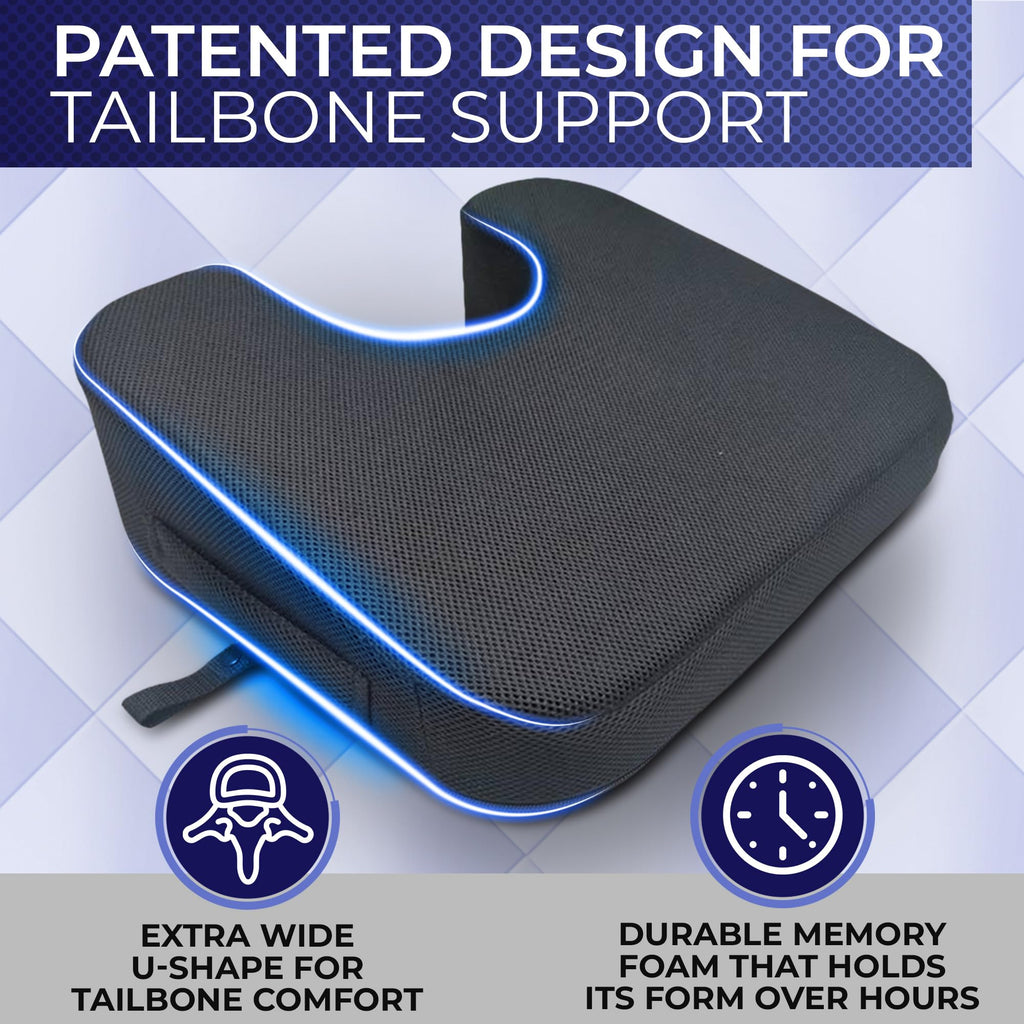 YogiBum Patented Cushion | Extra Large Tailbone Gap | Med Size for 150-190lbs | XL Size for 190lbs+ | Relief for LowBack, Tailbone, Sciatica, Hemorrhoids | Snug Fit on Office/Computer Chairs