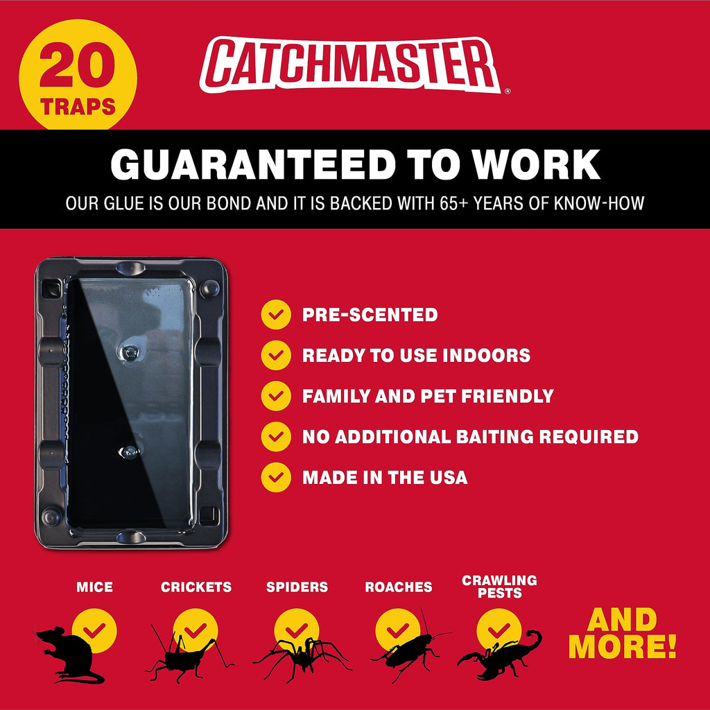 Catchmaster Mouse & Insect Glue Traps 20-Pk, Adhesive Rodent & Bug Catcher, Pre-Scented Mouse Traps Indoor for Home, Sticky Glue Traps for Mice and Insects, Pet Safe Pest Control for House & Garage