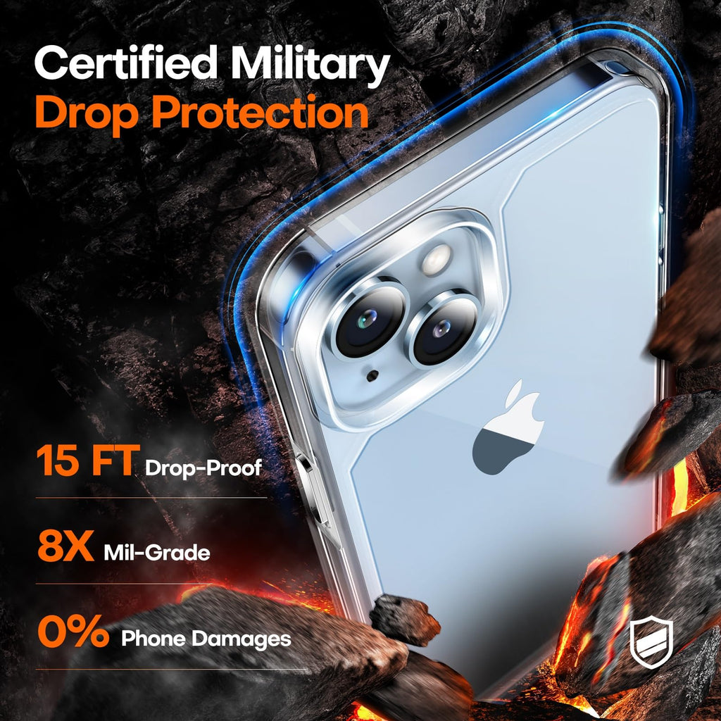 TAURI for iPhone 15 Case, [3 in 1] 1X Clear Case [Not-Yellowing] with 2X Screen Protector, [15 FT Military Grade Drop Protection] Shockproof Slim Phone Case for iPhone 15