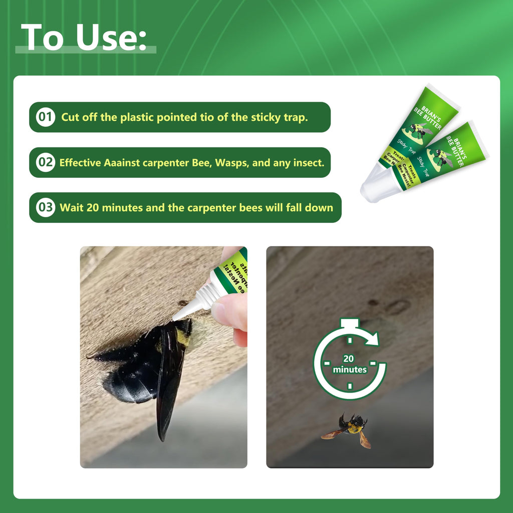 Carpenter Bee Traps for Outside, Brain's Bee Butter, 1 Pack Sticky Trap, Wood Bee Traps for Outside