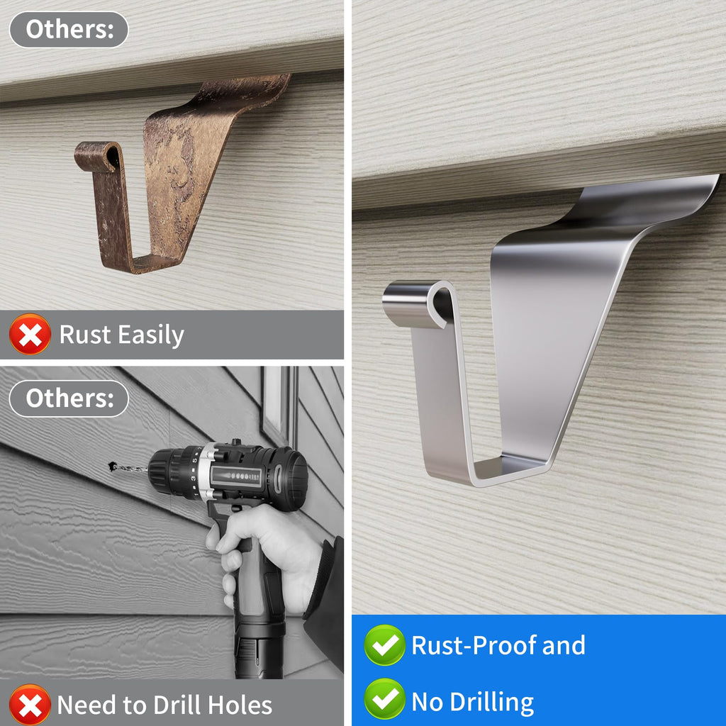 Vinyl Siding Hooks Hanger 10 Pack, Heavy Duty Siding Clips for Hanging on Patio, No-Hole Needed Stainless Steel Siding Hook to Decor Wreath Things for Horizontal Vinyl Siding