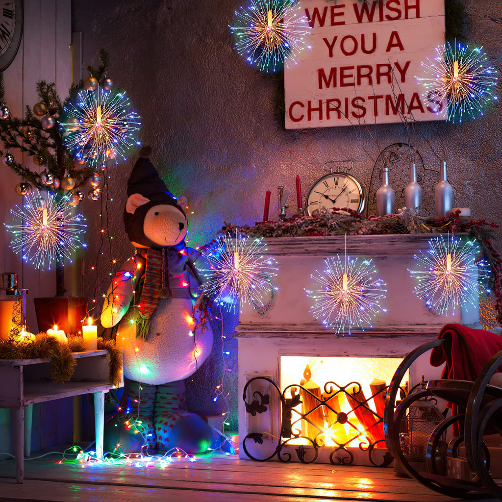 4PCS Battery Operated Lights 120LED Starburst String Lights LED Copper Wire Hanging Fairy Lights with Remote Timer Wedding Christmas Decorative Lights for Party Patio Garden Bedroom Indoor Outdoor