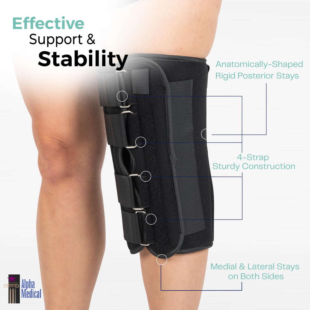 Alpha Medical 14” Long Adjustable Three Panel Orthopedic Knee Immobilizer – Supportive & Adjustable Side Panels – Knee Brace Stabilizer – Knee Immobilization L1830