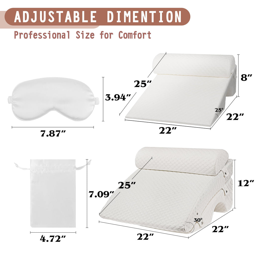 Wedge Pillow for Sleep Apnea with Extra Sleep Mask, 8 & 12 Inch Adjustable Wedge Pillow for Acid Reflux Relief, Washable Cover, Memory Foam Sleep Apnea Pillow for Back support, Leg, Knee & Acid reflux