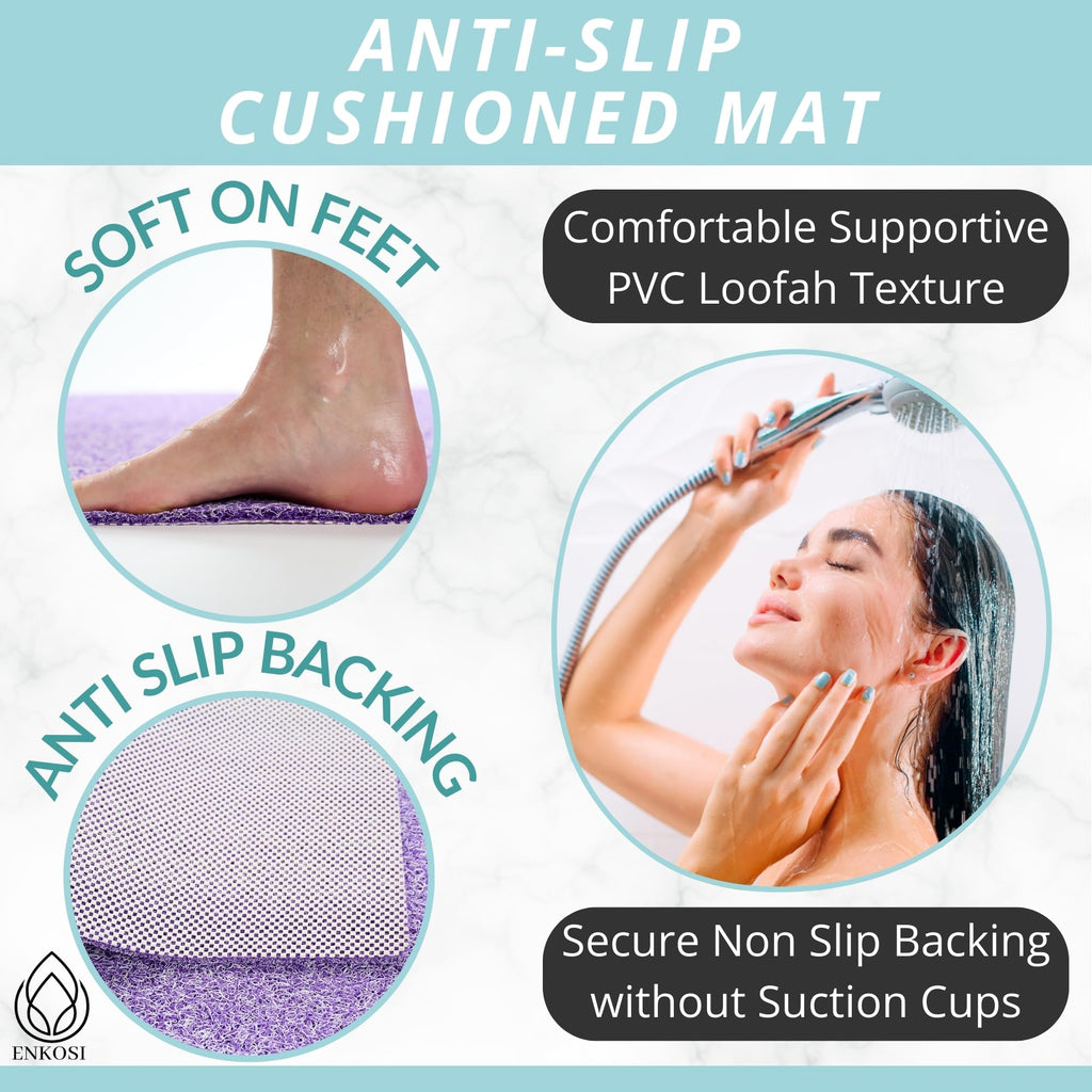 Square Shower Mat - Non Slip Shower Mats for Inside Shower - Extra Large 31x31 Shower Floor Mat Non Slip - Square Bath Mat for Shower - Secure Anti Slip Loofah Shower Bath Mat (31x31 Purple)