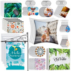 114Pcs Sublimation Blanks Products, Sublimation Blanks Set Including DIY Blank Makeup Bag, Keychain, Earring, Pillow Cover, Mouse Pad, Coaster, Garden Flag for Sublimation Transfer Christmas Craft