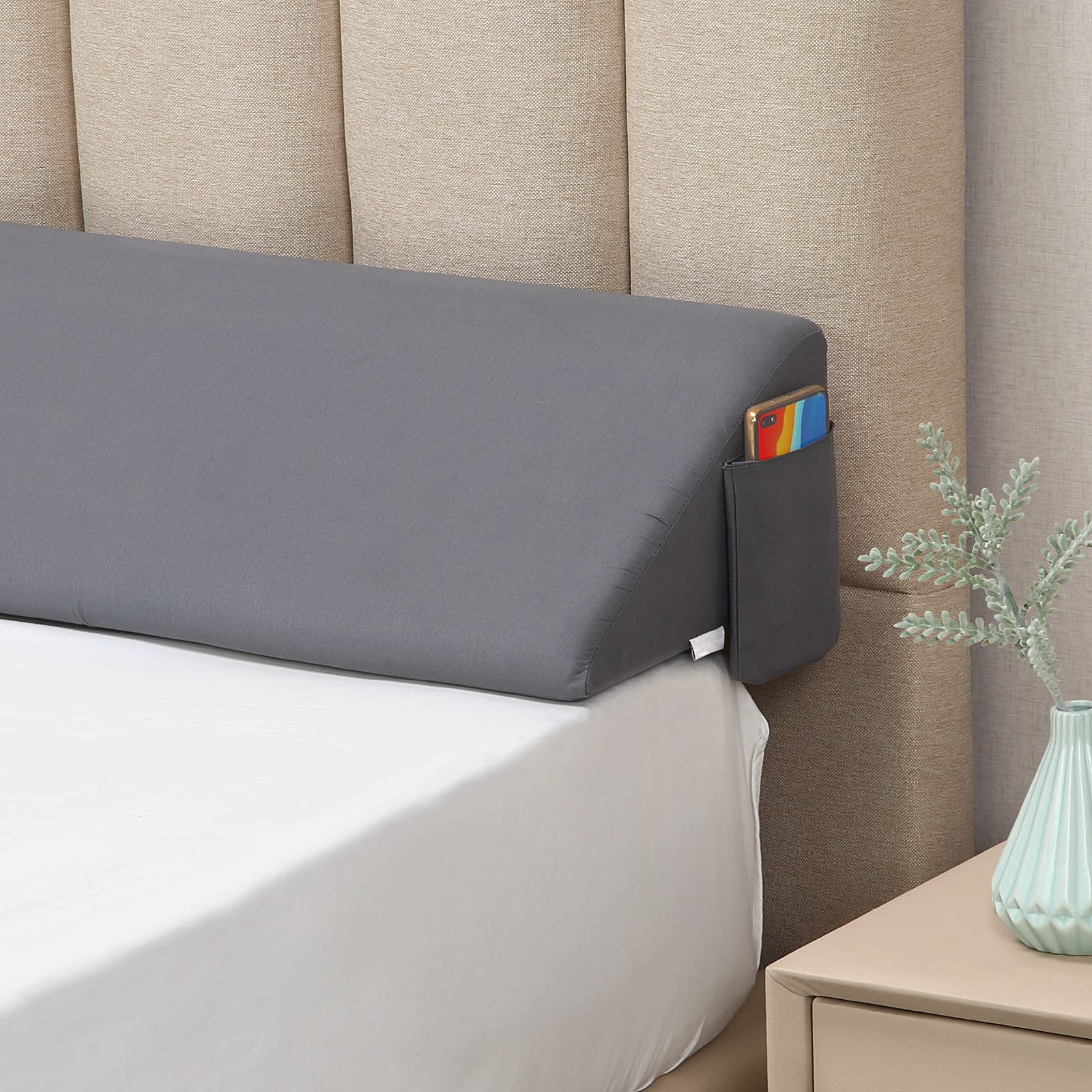 Vekkia King Bed Wedge Pillow for Headboard/Bed Mattress Gap Filler Wedge,Bed Gap Filler Close Gap (0-6"),Stop Pillow Falling Down-Gray(76"x10"x6")