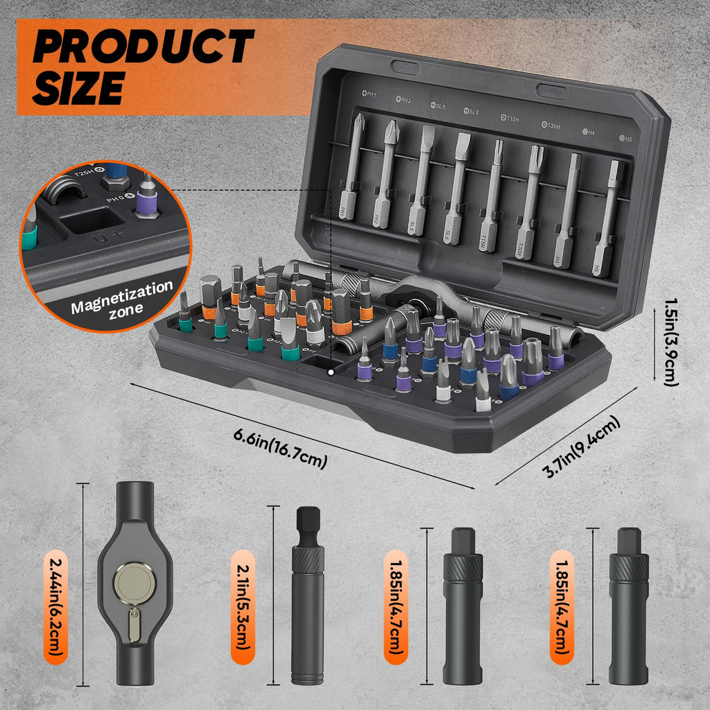 Saker 42 in 1 Magnetic Screwdriver Set, Multi Bit Free Combination Ratchet Screwdriver Set Portable Repair Tool Kit for Christmas Gifts Furniture, Computer, Bicycle and DIY Grey