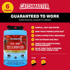 Catchmaster Reusable Fly Traps Outdoor Jar 6-Pack, Bug Catcher and Flying Insect Trap with Natural Attractant for Pest Control, Pet Safe, Non Toxic Bulk Fly Bait Traps