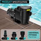 Oswerpon Pool Pump Above Ground/Inground, 1.5 HP 6600GPH Powerful Selfpriming Pool Pumps for 15,000-31,000 Gallons Pools, Dual Voltage Swimming Pool Pump with Strainer Basket & Drain Plug