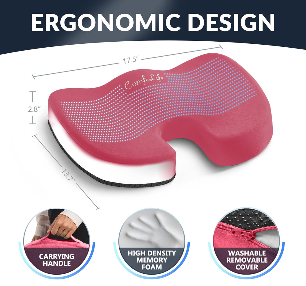ComfiLife Premium Gel & Memory Foam Seat Cushion – Doctor Recommended Office Chair Cushion, Car Seat Cushion – Chair Cushions for Back & Sciatica Pain Relief – Seat Cushions for Office & Desk (Pink)