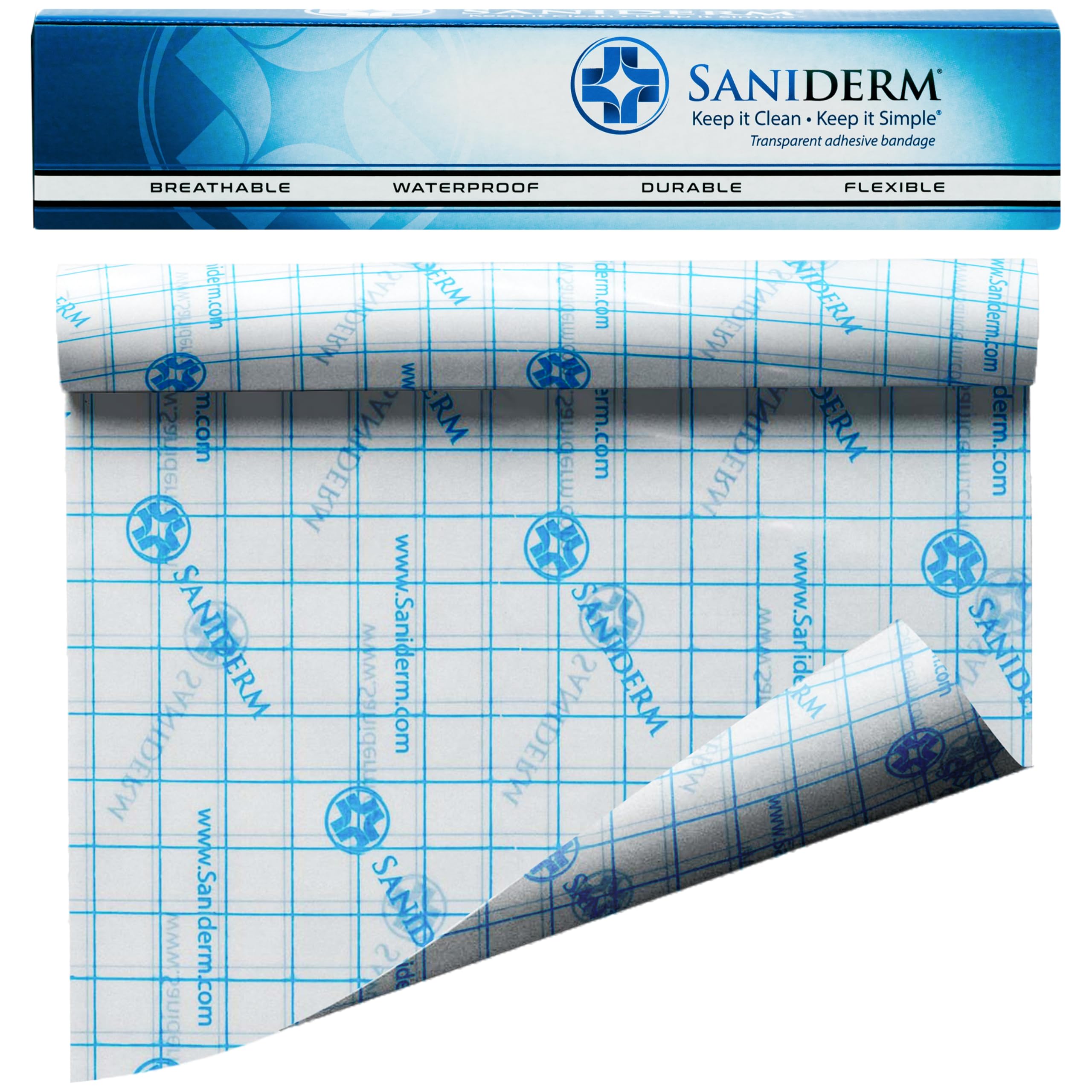 Saniderm Tattoo Aftercare Bandage (Personal Roll, 10.2 in x 2 yd) – Convenient, Faster Tattoo Healing and Protection – Sterile, Waterproof, and Latex-Free
