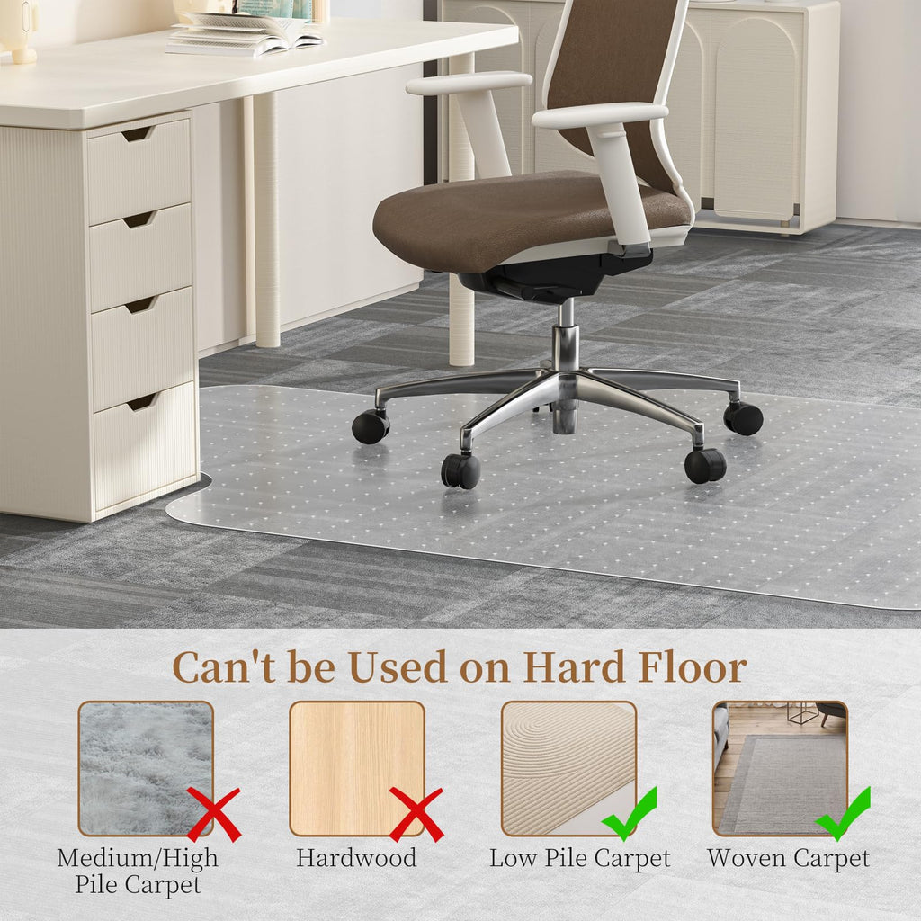 MESHDO Office Chair Mat for Carpet, Desk Chair Mats for Carpet Floors, Clear Rolling Computer Chair Mat with Non-Slip Studded for Home and Office Low Pile Carpets(36" X 48'' X 0.09" with Lip)
