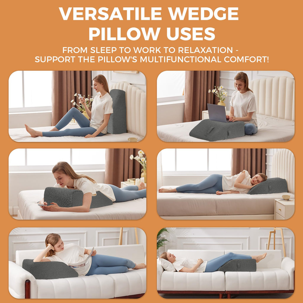 BIEEZZK Leg Pillow Elevation Blood Circulation, Pillow for Legs Pain Relief, Leg Wedge Pillow for After Surgery, Swelling, Leg Elevating Pillows with Cover and Handle, 23.6×16.8×8 Inch, Dark Grey