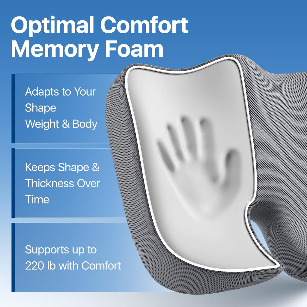 CJACSOC Seat Cushion, Extra Large Memory Foam Cushion for Office Chair Cushions, Ergonomic Cushions Pad Pillow for Pressure Relief Sciatica & Pain Relief for Long Sitting, Grey