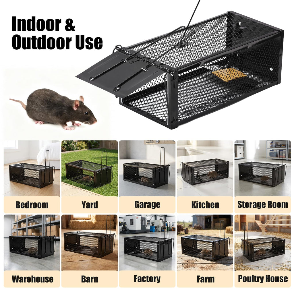 Pivmuth 2 Pack Humane Rat Traps 12.5"x5.5"x4.5", Reusable Mouse Traps for Indoor/Outdoor Use, No-Kill Live Capture for Chipmunks, Squirrels, Rats, Mice