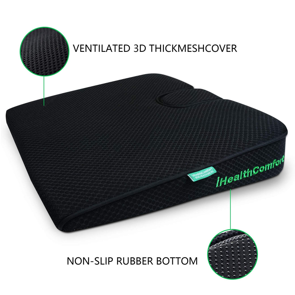 IHEALTHCOMFORT ( 16x13.7 inches Wedge Seat Cushion for Car and Truck,Portable Memory Foam Seat Cushion for Tailbone Stress Back Pain Relief
