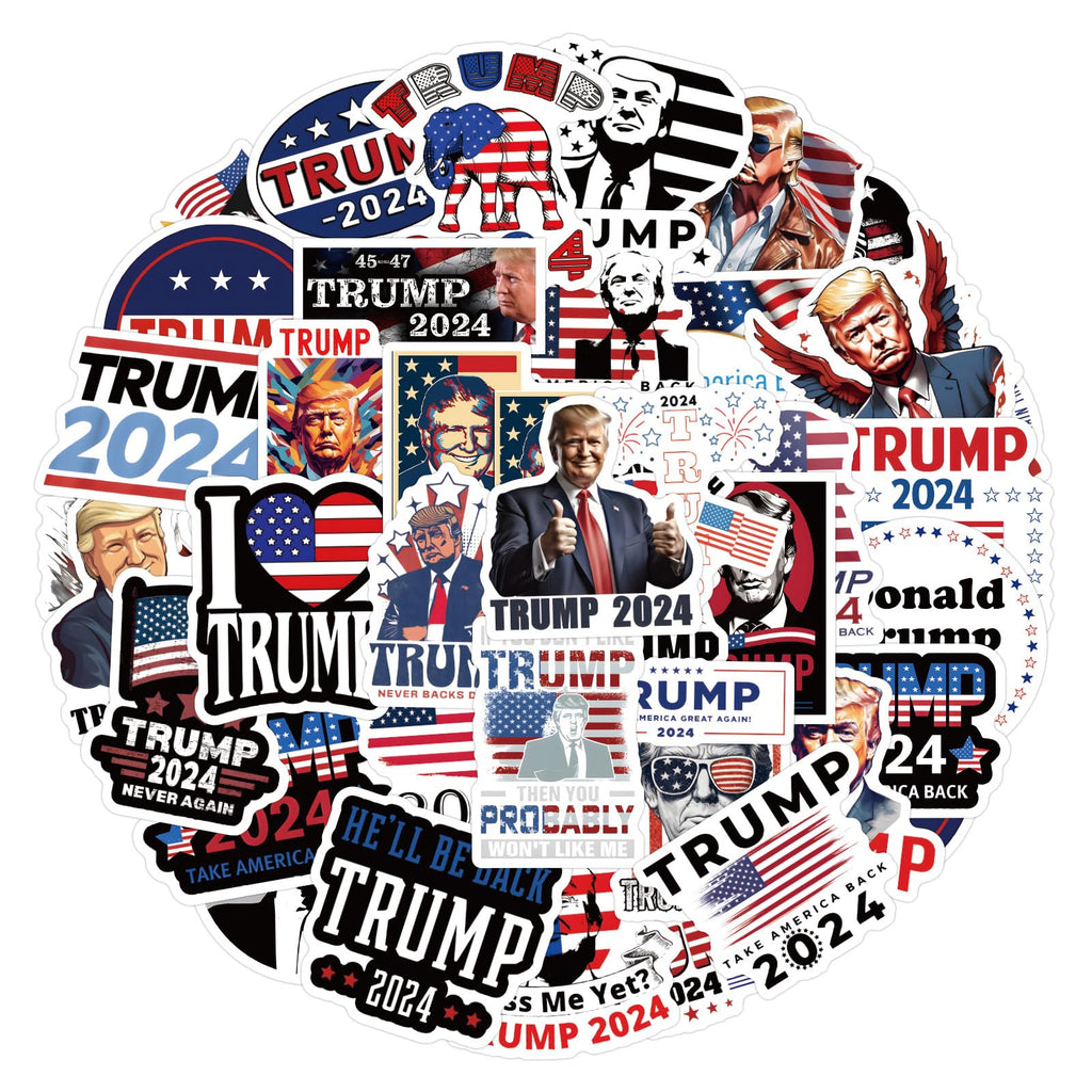 Donald Trump Stickers 60PCS Trump 2024 Stickers for Laptop Water Bottles Phone Case, Vinyl Waterproof Funny Stickers for Adults Teens USA Flag Stickers Trump Decal