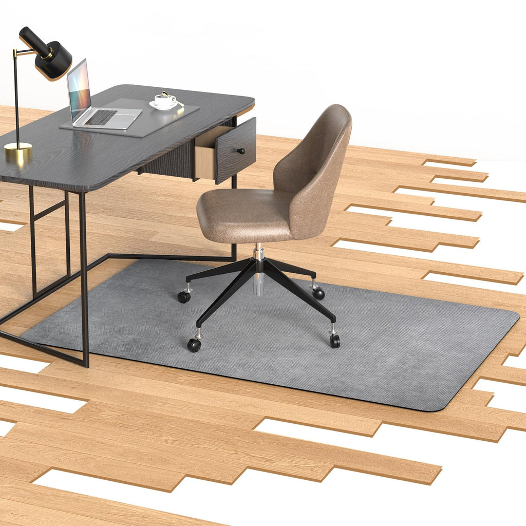 Corduroy Chair Mat for Hardwood Floor, 55"x35" Office Chair Mat Desk Chair Mat for Rolling Chair, Large Anti-Slip Rubber Backing Low-Pile Office Rug Floor Mat for Office/Home Light Grey
